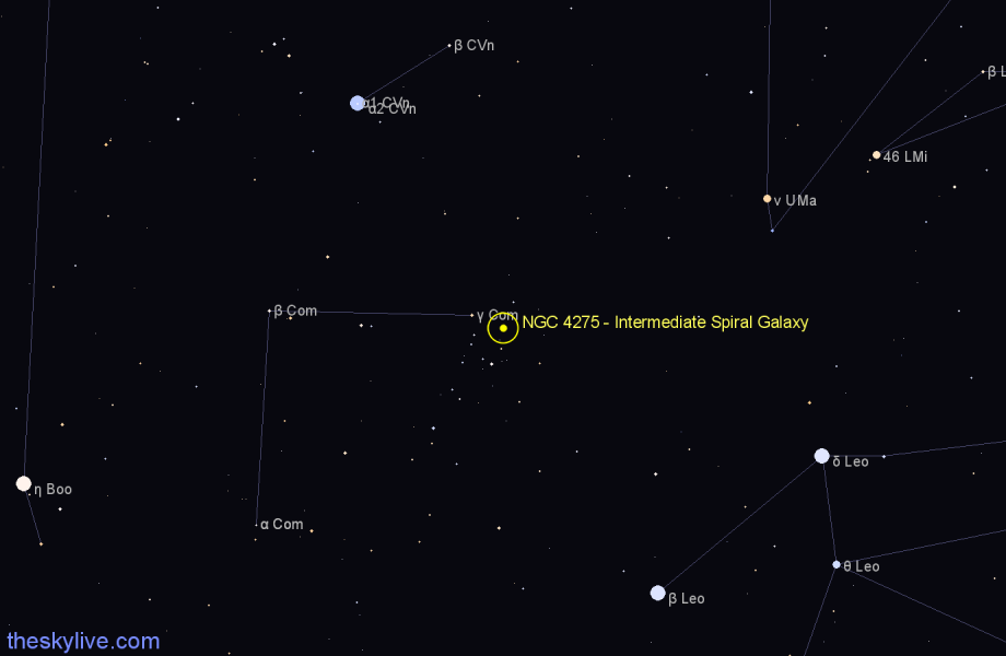 Finder chart NGC 4275 - Intermediate Spiral Galaxy in Coma Berenices star