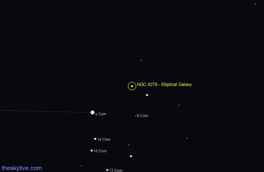 Finder chart NGC 4278 - Elliptical Galaxy in Coma Berenices star