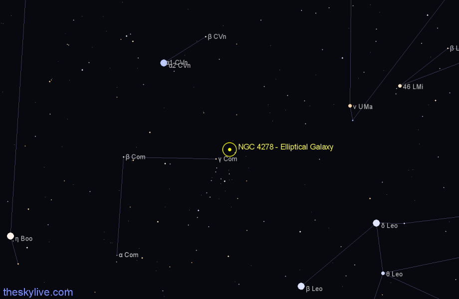 Finder chart NGC 4278 - Elliptical Galaxy in Coma Berenices star