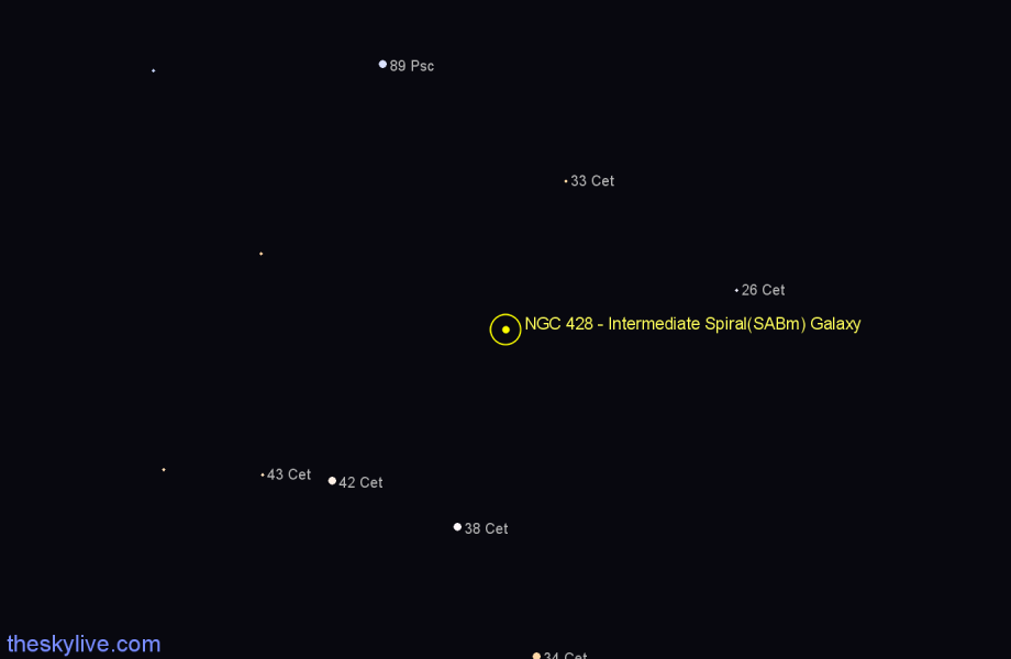 Finder chart NGC 428 - Intermediate Spiral(SABm) Galaxy in Cetus star