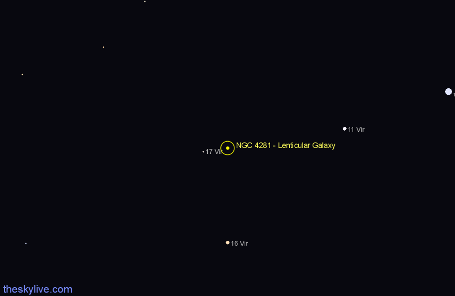 Finder chart NGC 4281 - Lenticular Galaxy in Virgo star