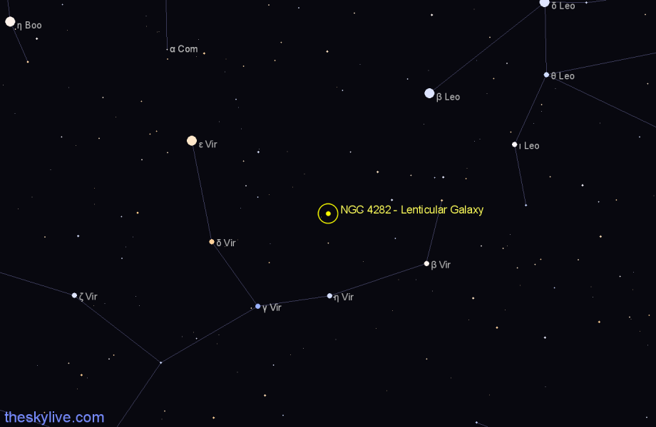 Finder chart NGC 4282 - Lenticular Galaxy in Virgo star