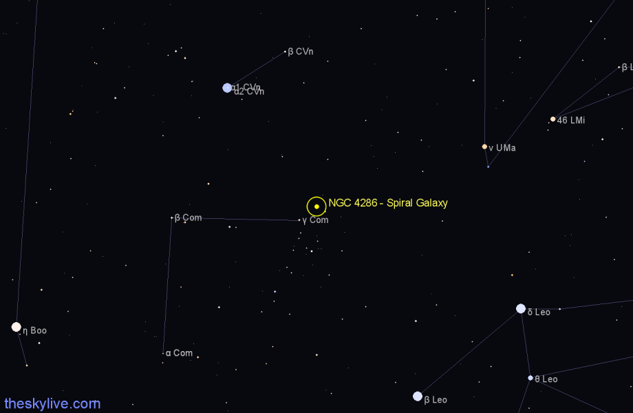 Finder chart NGC 4286 - Spiral Galaxy in Coma Berenices star