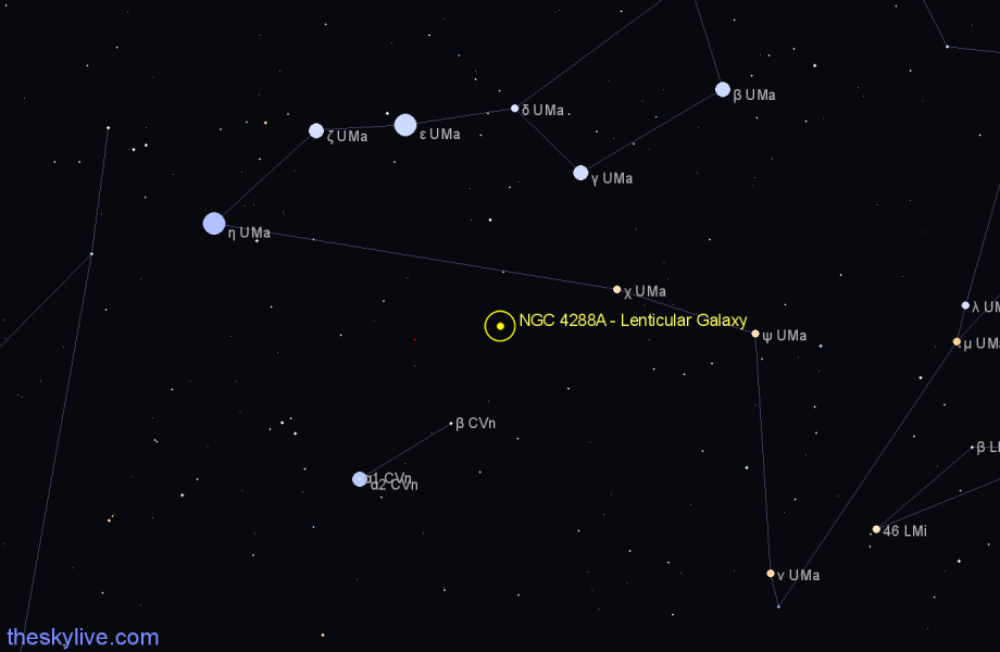 Finder chart NGC 4288A - Lenticular Galaxy in Canes Venatici star