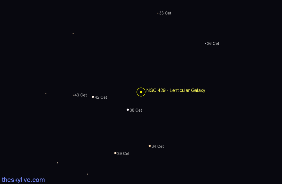 Finder chart NGC 429 - Lenticular Galaxy in Cetus star