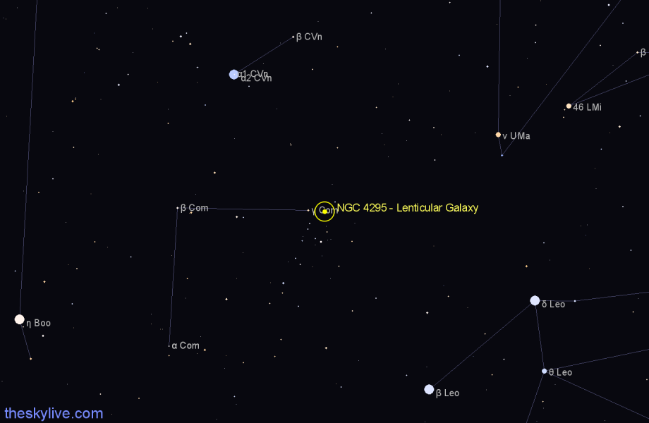 Finder chart NGC 4295 - Lenticular Galaxy in Coma Berenices star