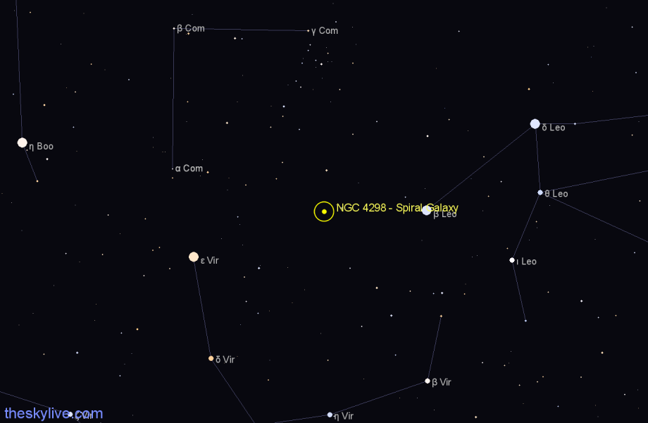 Finder chart NGC 4298 - Spiral Galaxy in Coma Berenices star