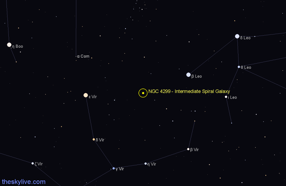 Finder chart NGC 4299 - Intermediate Spiral Galaxy in Virgo star