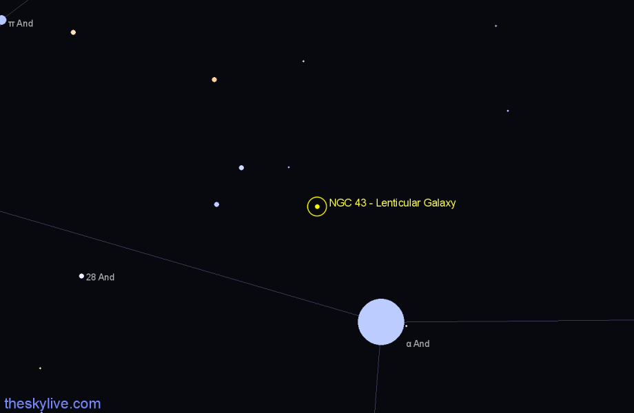 Finder chart NGC 43 - Lenticular Galaxy in Andromeda star