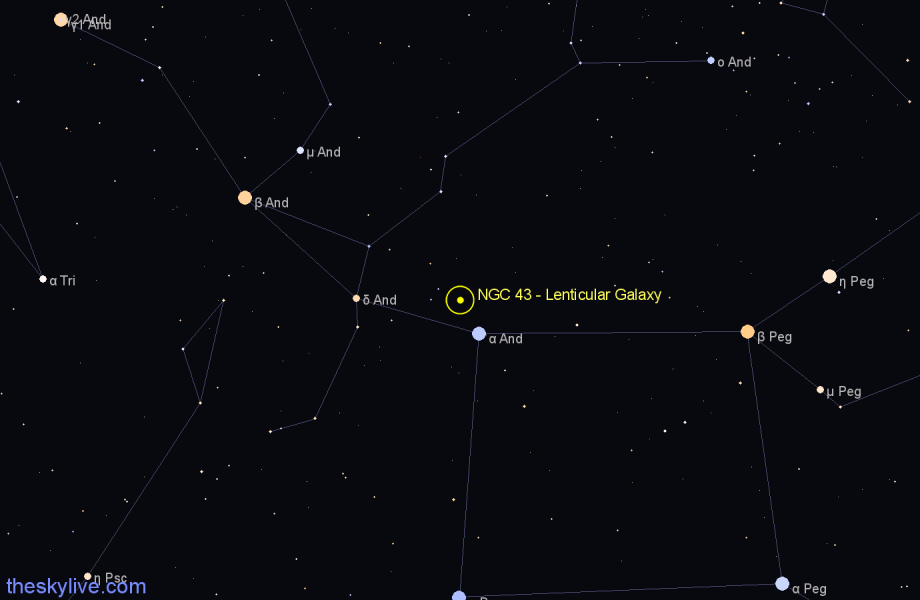 Finder chart NGC 43 - Lenticular Galaxy in Andromeda star