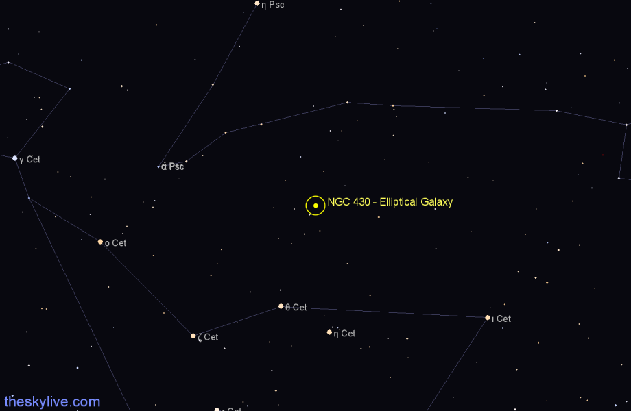 Finder chart NGC 430 - Elliptical Galaxy in Cetus star