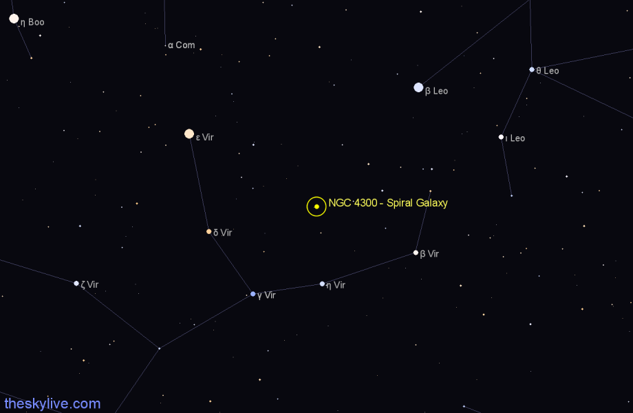 Finder chart NGC 4300 - Spiral Galaxy in Virgo star