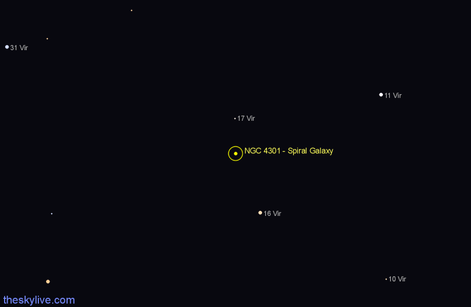 Finder chart NGC 4301 - Spiral Galaxy in Virgo star
