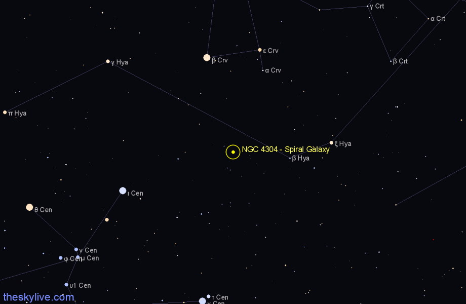 Finder chart NGC 4304 - Spiral Galaxy in Hydra star