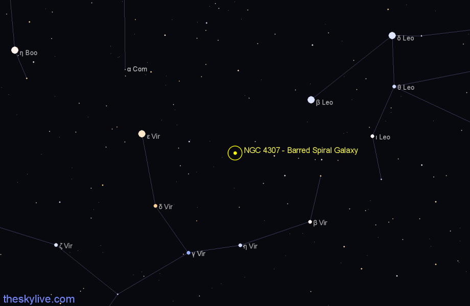 Finder chart NGC 4307 - Barred Spiral Galaxy in Virgo star