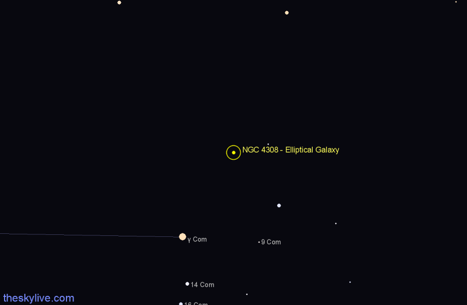 Finder chart NGC 4308 - Elliptical Galaxy in Coma Berenices star