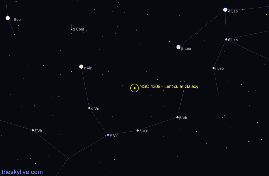 Finder chart NGC 4309 - Lenticular Galaxy in Virgo star