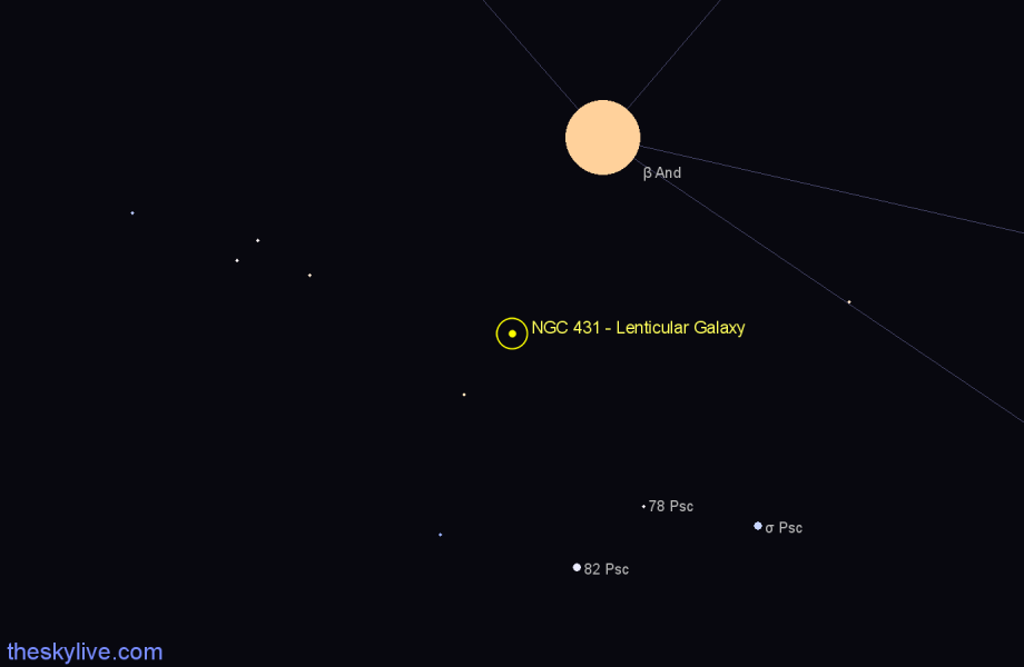 Finder chart NGC 431 - Lenticular Galaxy in Andromeda star