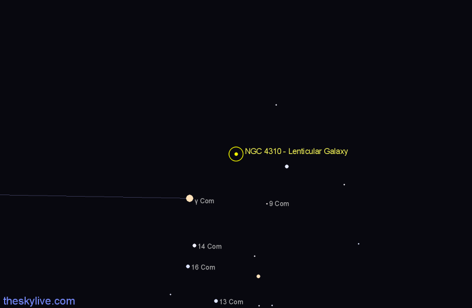 Finder chart NGC 4310 - Lenticular Galaxy in Coma Berenices star