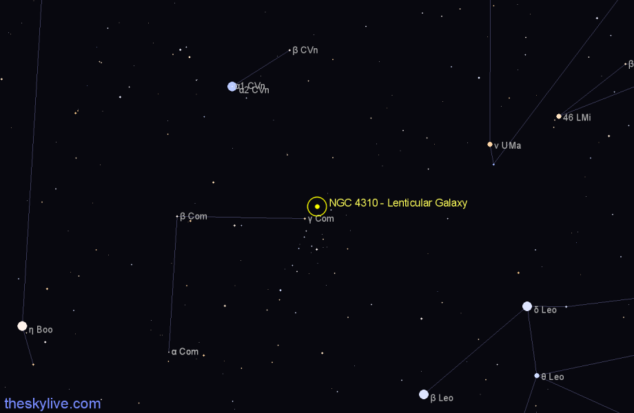 Finder chart NGC 4310 - Lenticular Galaxy in Coma Berenices star