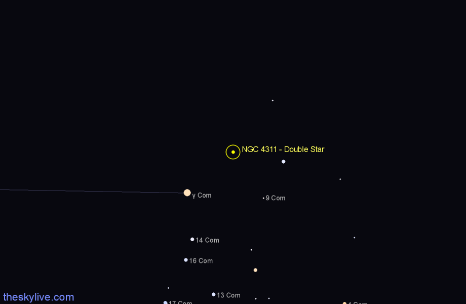 Finder chart NGC 4311 - Double Star in Coma Berenices star