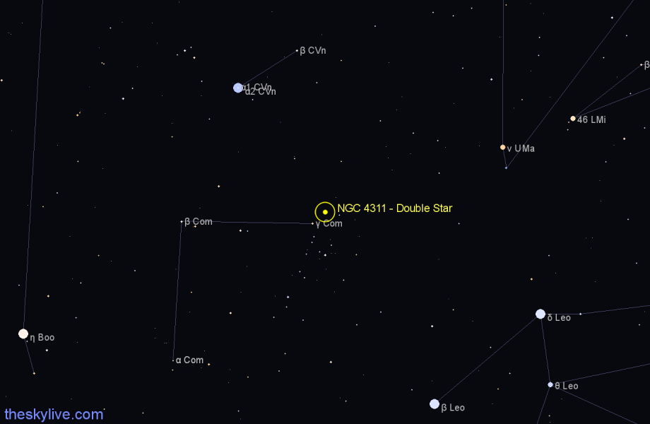 Finder chart NGC 4311 - Double Star in Coma Berenices star