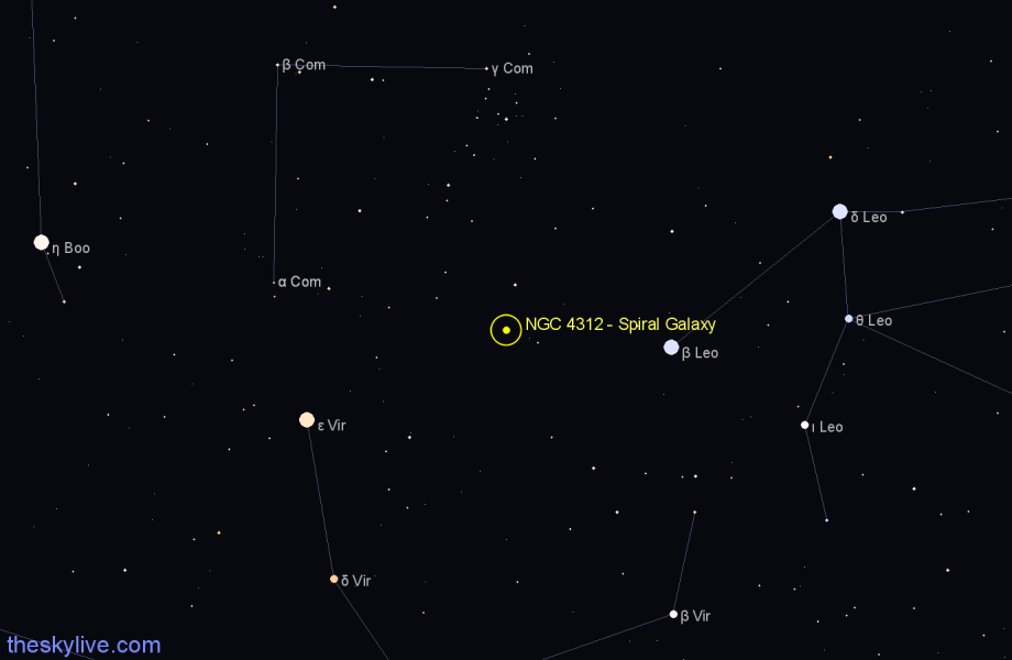 Finder chart NGC 4312 - Spiral Galaxy in Coma Berenices star