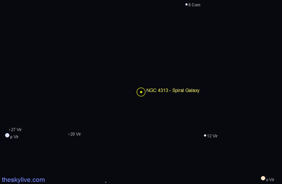 Finder chart NGC 4313 - Spiral Galaxy in Virgo star