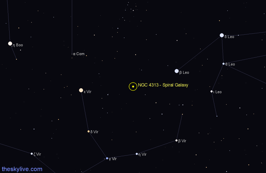 Finder chart NGC 4313 - Spiral Galaxy in Virgo star