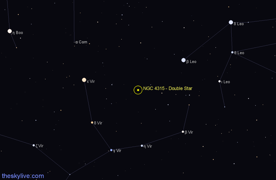 Finder chart NGC 4315 - Double Star in Virgo star