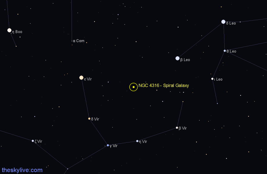 Finder chart NGC 4316 - Spiral Galaxy in Virgo star