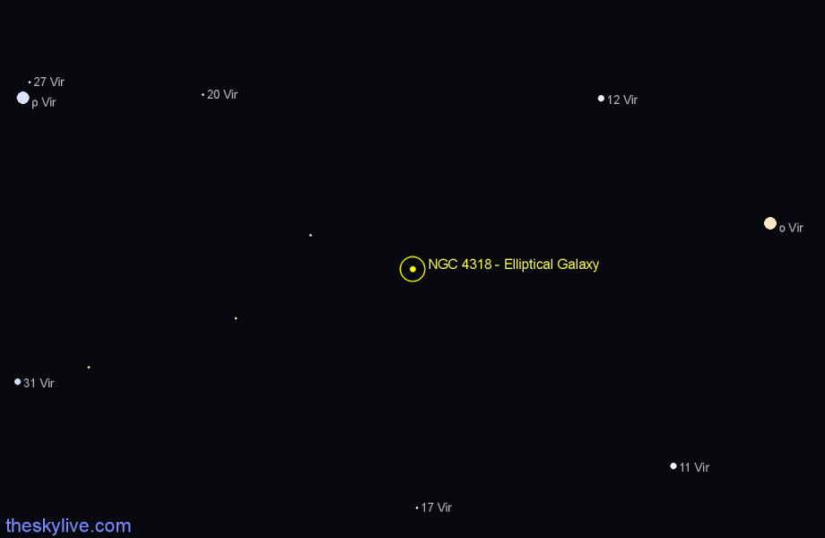 Finder chart NGC 4318 - Elliptical Galaxy in Virgo star