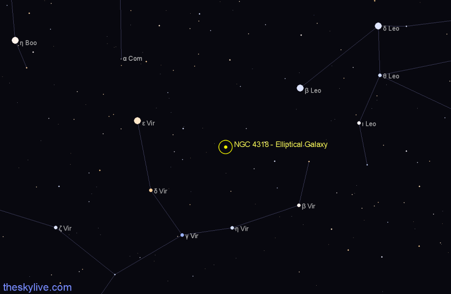 Finder chart NGC 4318 - Elliptical Galaxy in Virgo star