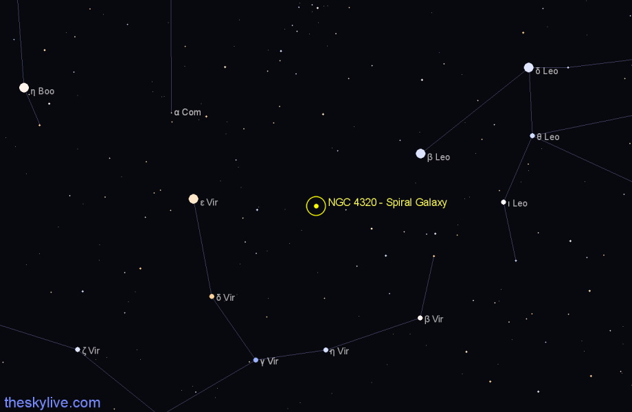 Finder chart NGC 4320 - Spiral Galaxy in Virgo star