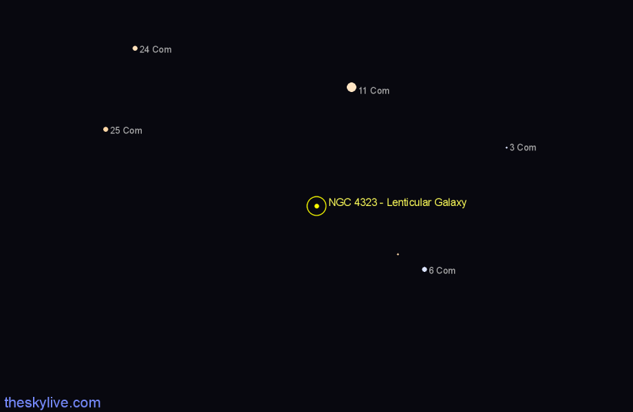 Finder chart NGC 4323 - Lenticular Galaxy in Coma Berenices star