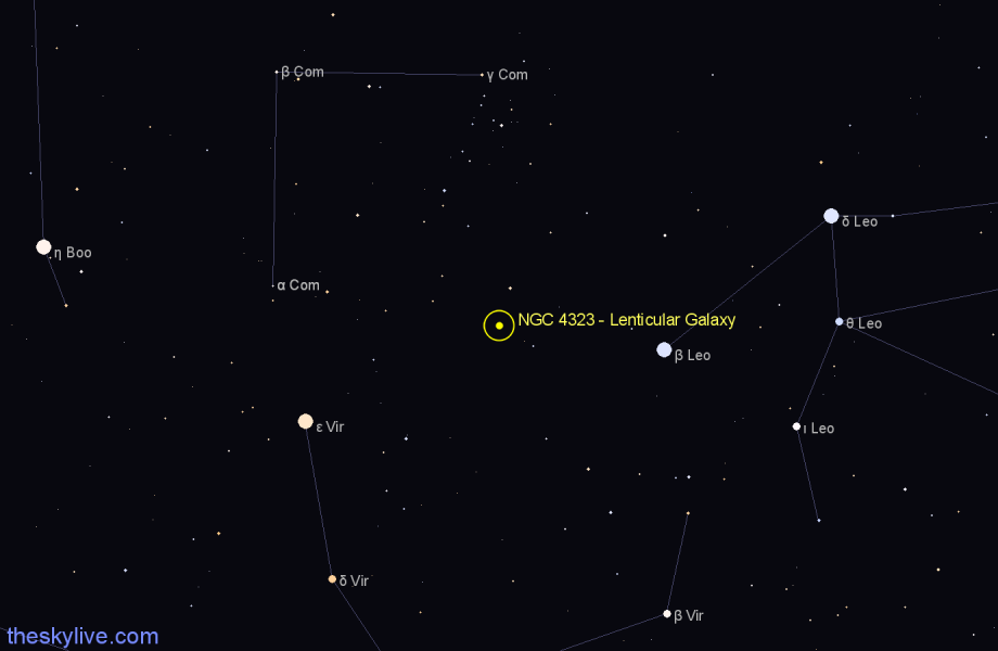 Finder chart NGC 4323 - Lenticular Galaxy in Coma Berenices star