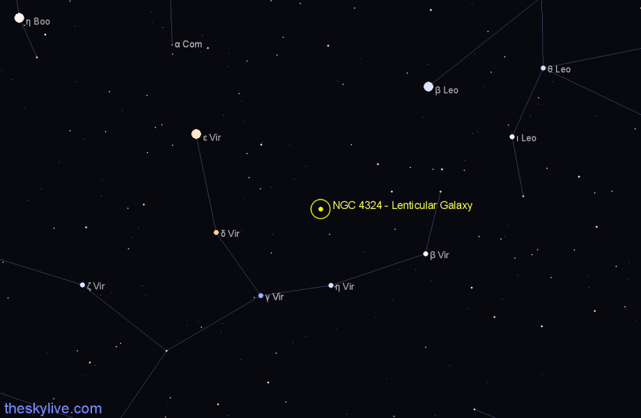 Finder chart NGC 4324 - Lenticular Galaxy in Virgo star