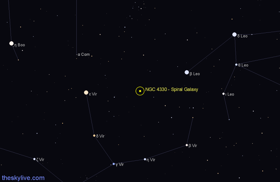 Finder chart NGC 4330 - Spiral Galaxy in Virgo star