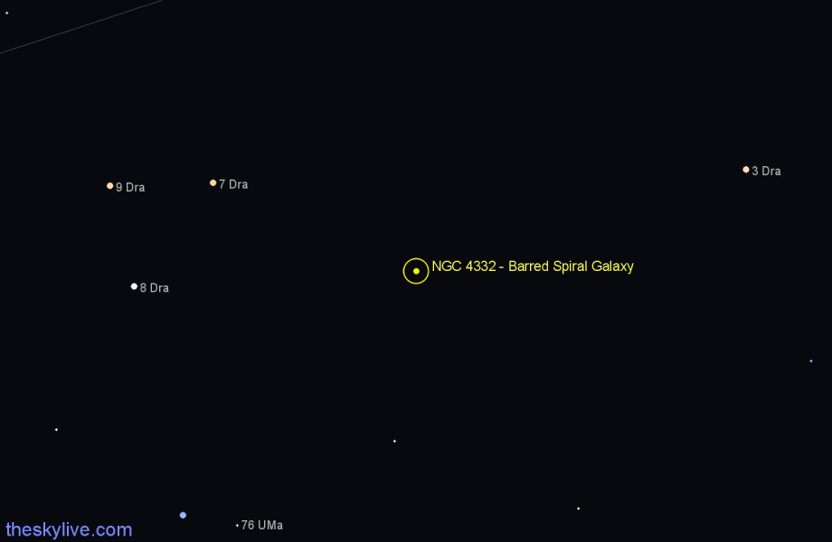 Finder chart NGC 4332 - Barred Spiral Galaxy in Draco star