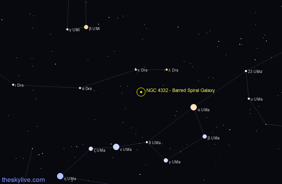 Finder chart NGC 4332 - Barred Spiral Galaxy in Draco star