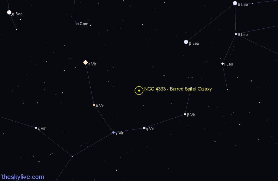 Finder chart NGC 4333 - Barred Spiral Galaxy in Virgo star