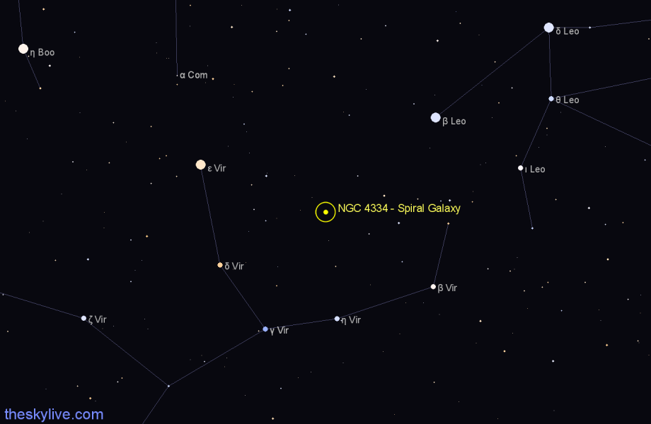 Finder chart NGC 4334 - Spiral Galaxy in Virgo star