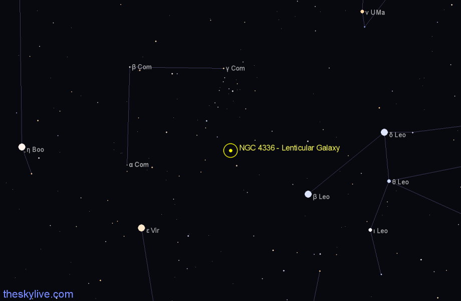 Finder chart NGC 4336 - Lenticular Galaxy in Coma Berenices star