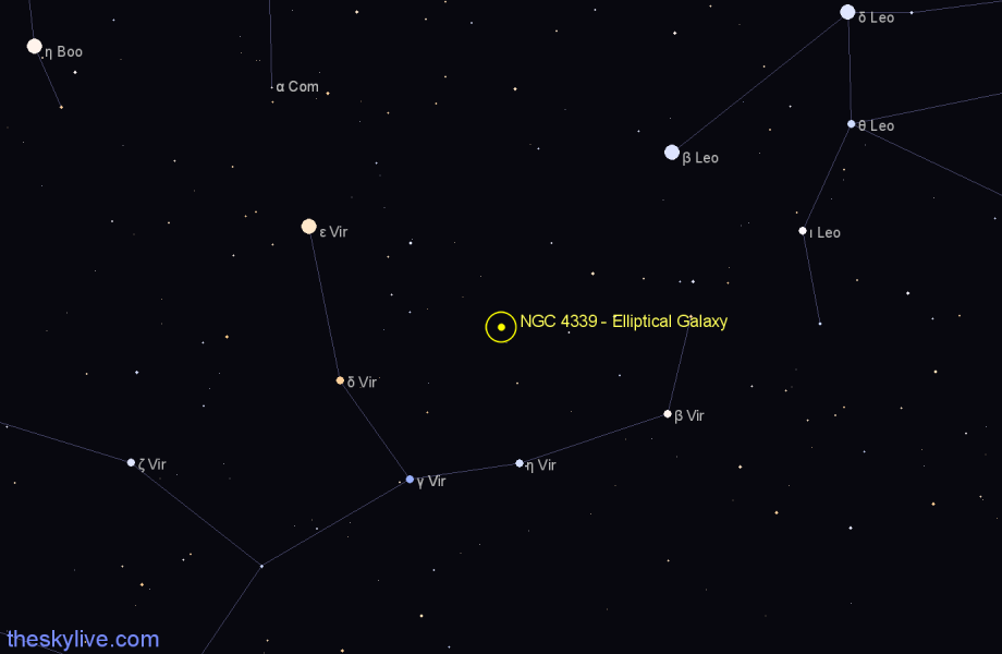 Finder chart NGC 4339 - Elliptical Galaxy in Virgo star