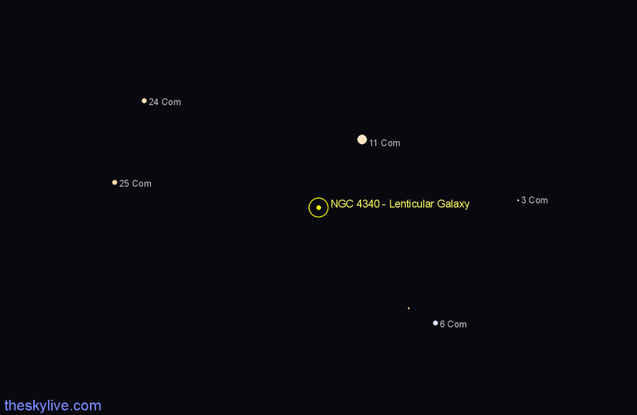 Finder chart NGC 4340 - Lenticular Galaxy in Coma Berenices star