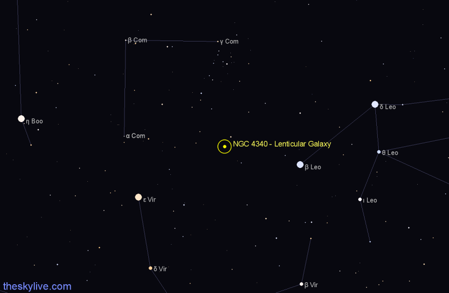 Finder chart NGC 4340 - Lenticular Galaxy in Coma Berenices star