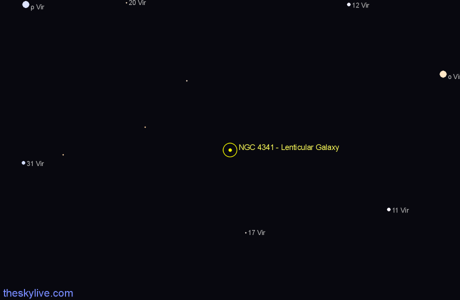 Finder chart NGC 4341 - Lenticular Galaxy in Virgo star