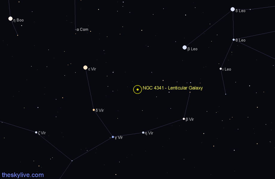 Finder chart NGC 4341 - Lenticular Galaxy in Virgo star