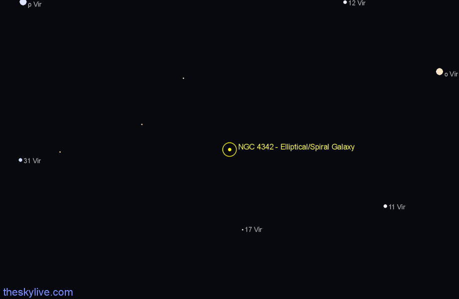 Finder chart NGC 4342 - Elliptical/Spiral Galaxy in Virgo star