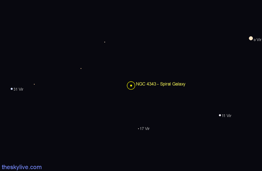 Finder chart NGC 4343 - Spiral Galaxy in Virgo star